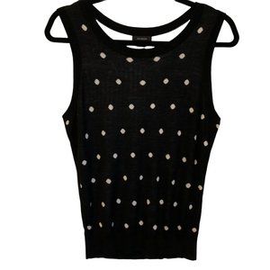 Black and White Polka Dot, Crew Neck Knit Tank Top Vest, Halogen, 1P, Barbiecore